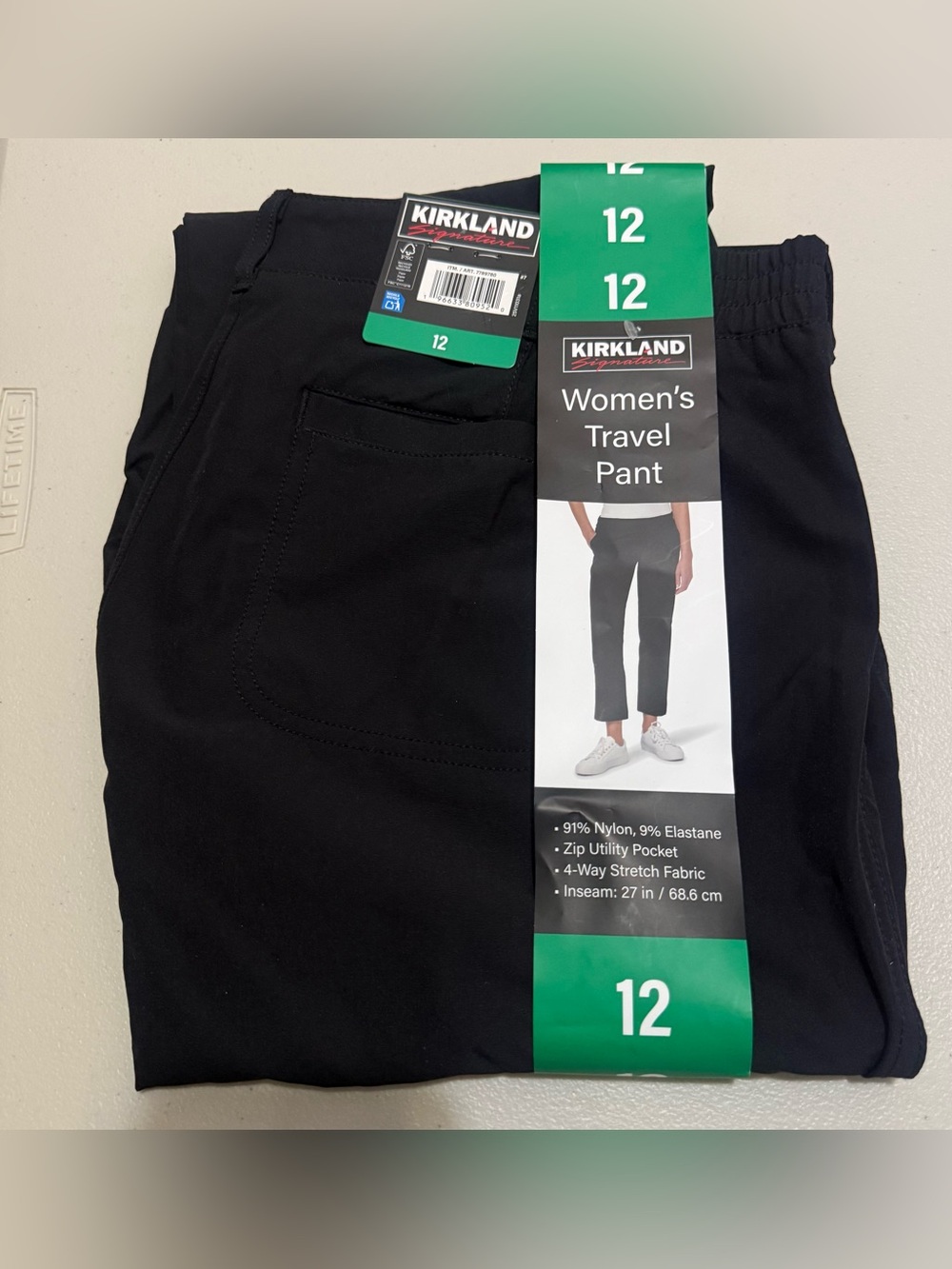 Kirkland Signature Travel Pant, Elastic Waistband, Black, Women’s Size 12